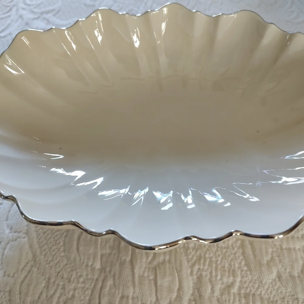 Vintage Lenox China Symphony Scalloped Centerpiece Oval Bowl w/Platinum Trim - Picture 2 of 4